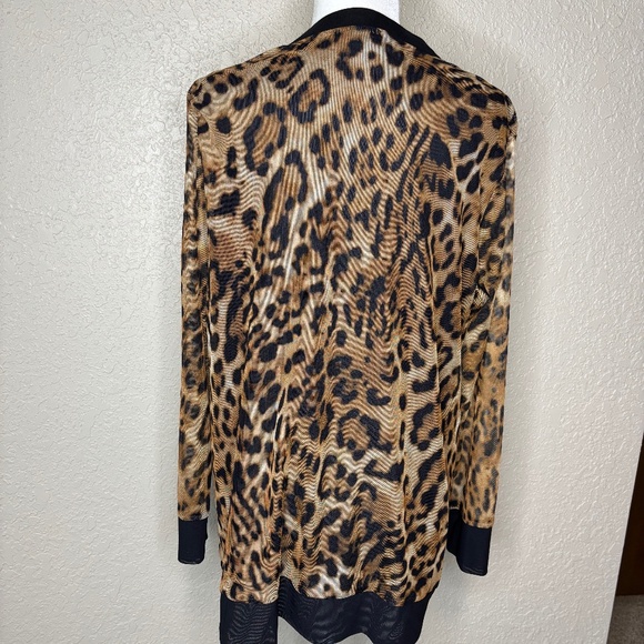 Chico's Size 3 Brown Black Leopard Animal Print Sheer Cardigan Women's Size XL - Picture 6 of 14